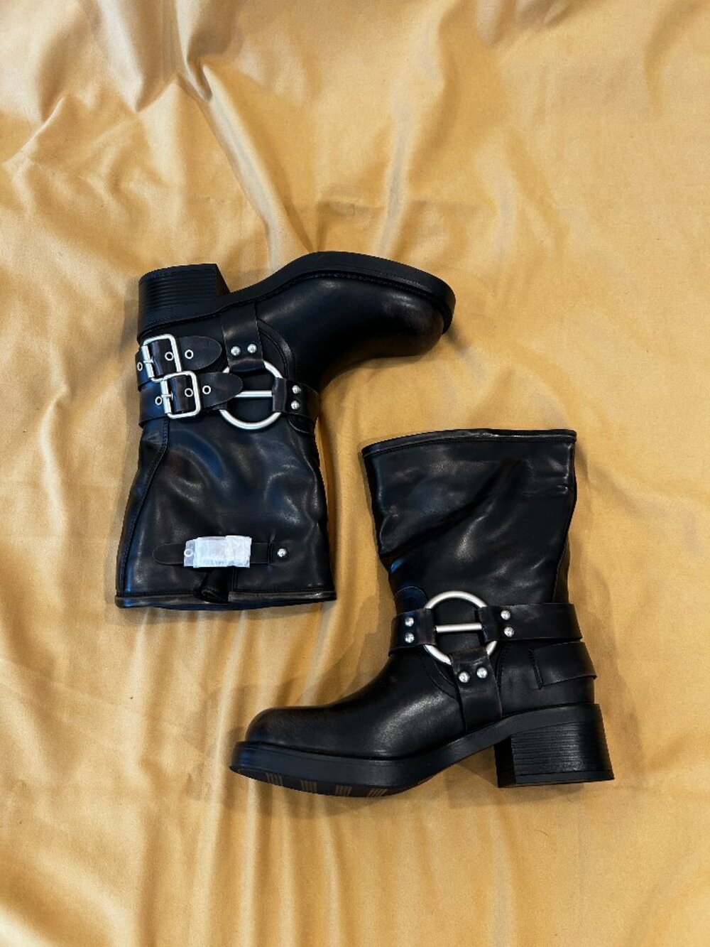 Distressed Mid-calf Moto Boots